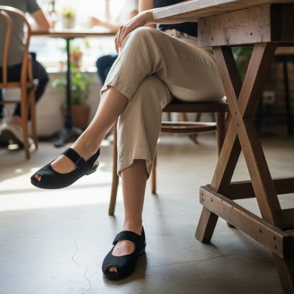 L'Amour Des Pieds Amadour Peep Toe Wedge shoe black suede sandal leather 7 comfy